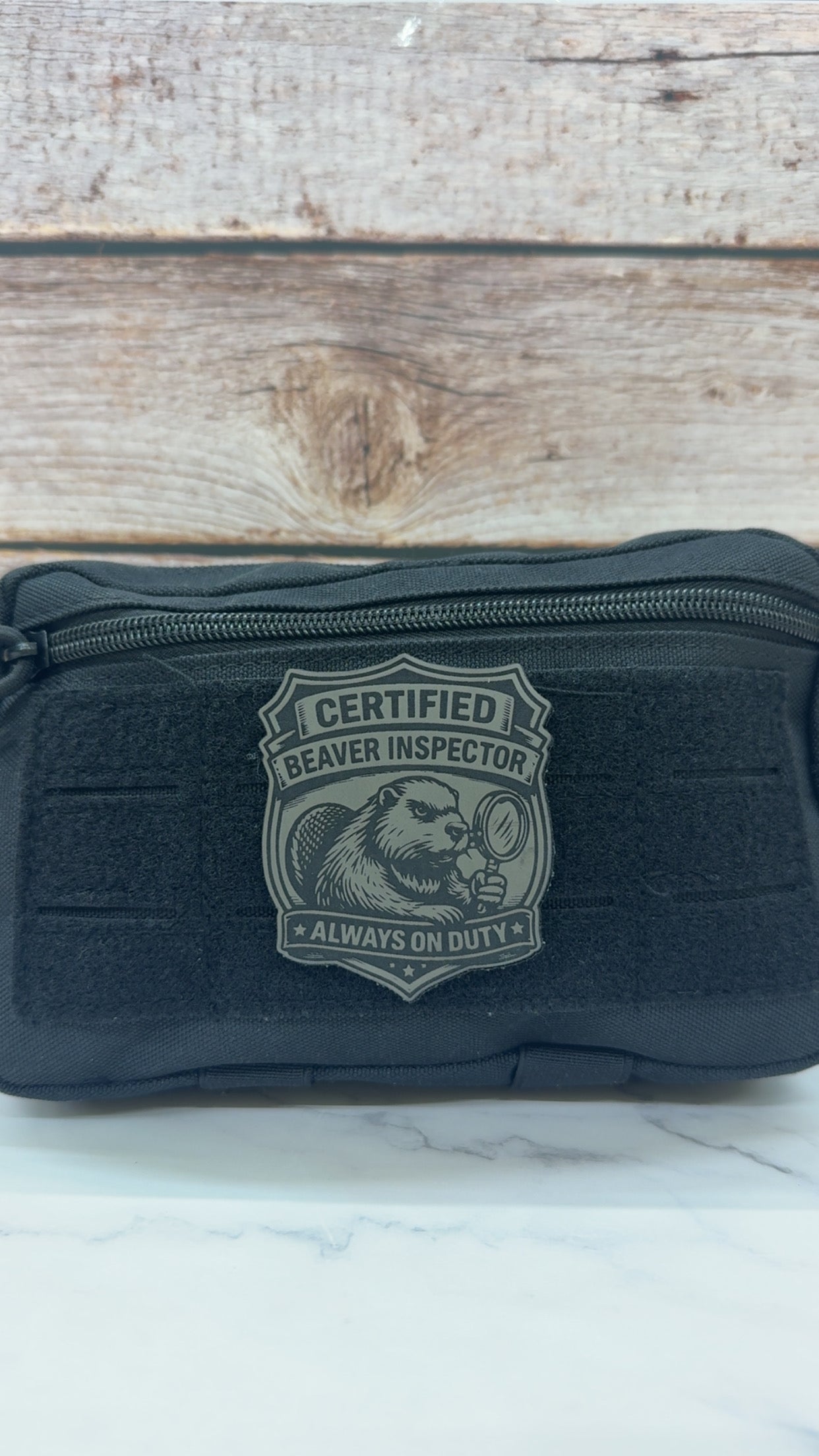 Certified Beaver Inspector Funny Morale Patch | Made in USA | VELCRO® Brand Hook Backing