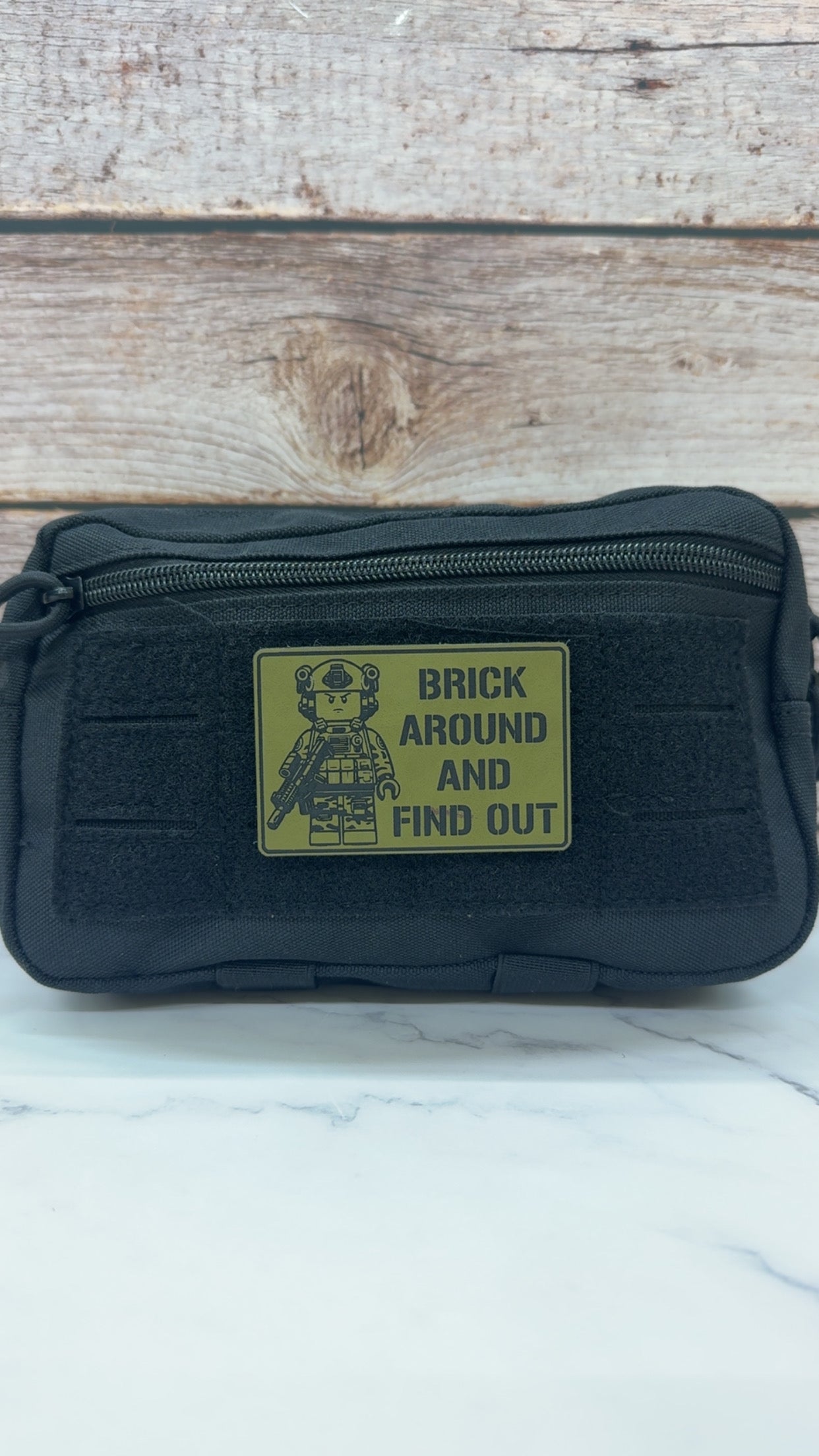 Brick Around Find Out Funny Morale Patch | Made in USA | VELCRO® Brand Hook Backing