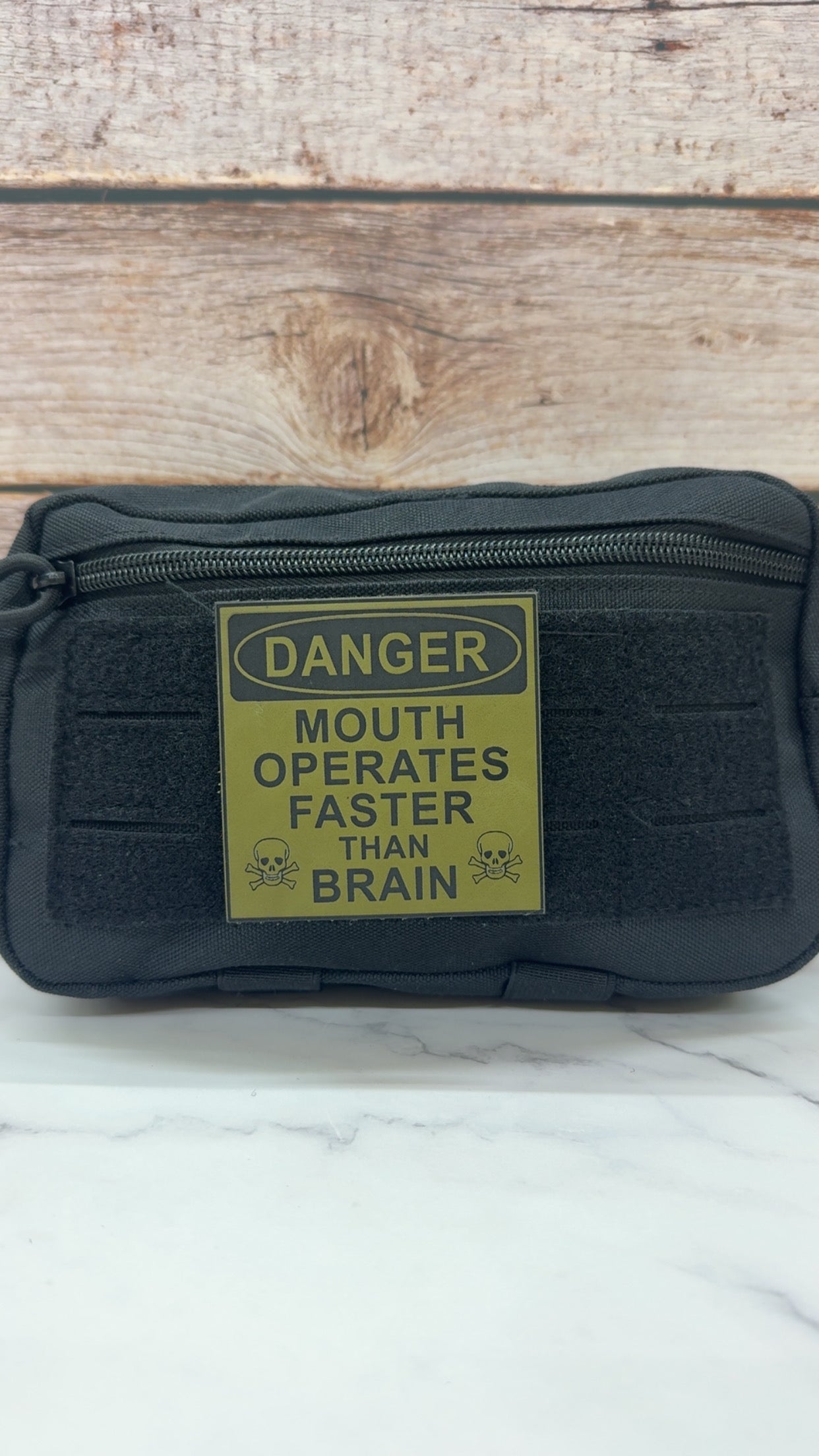 Danger Mouth Operates Faster than Brain Funny Morale Patch | Made in USA | VELCRO® Brand Hook Backing