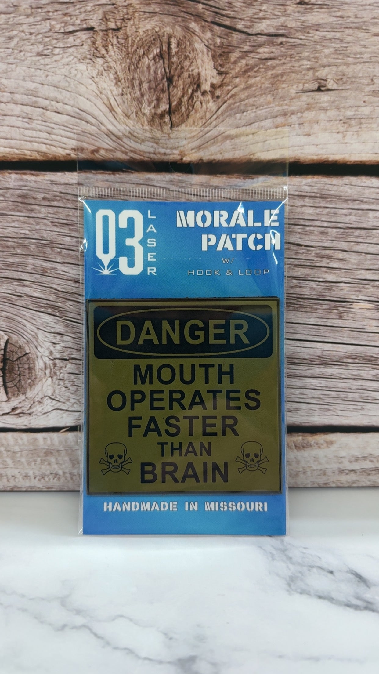 Danger Mouth Operates Faster than Brain Funny Morale Patch | Made in USA | VELCRO® Brand Hook Backing
