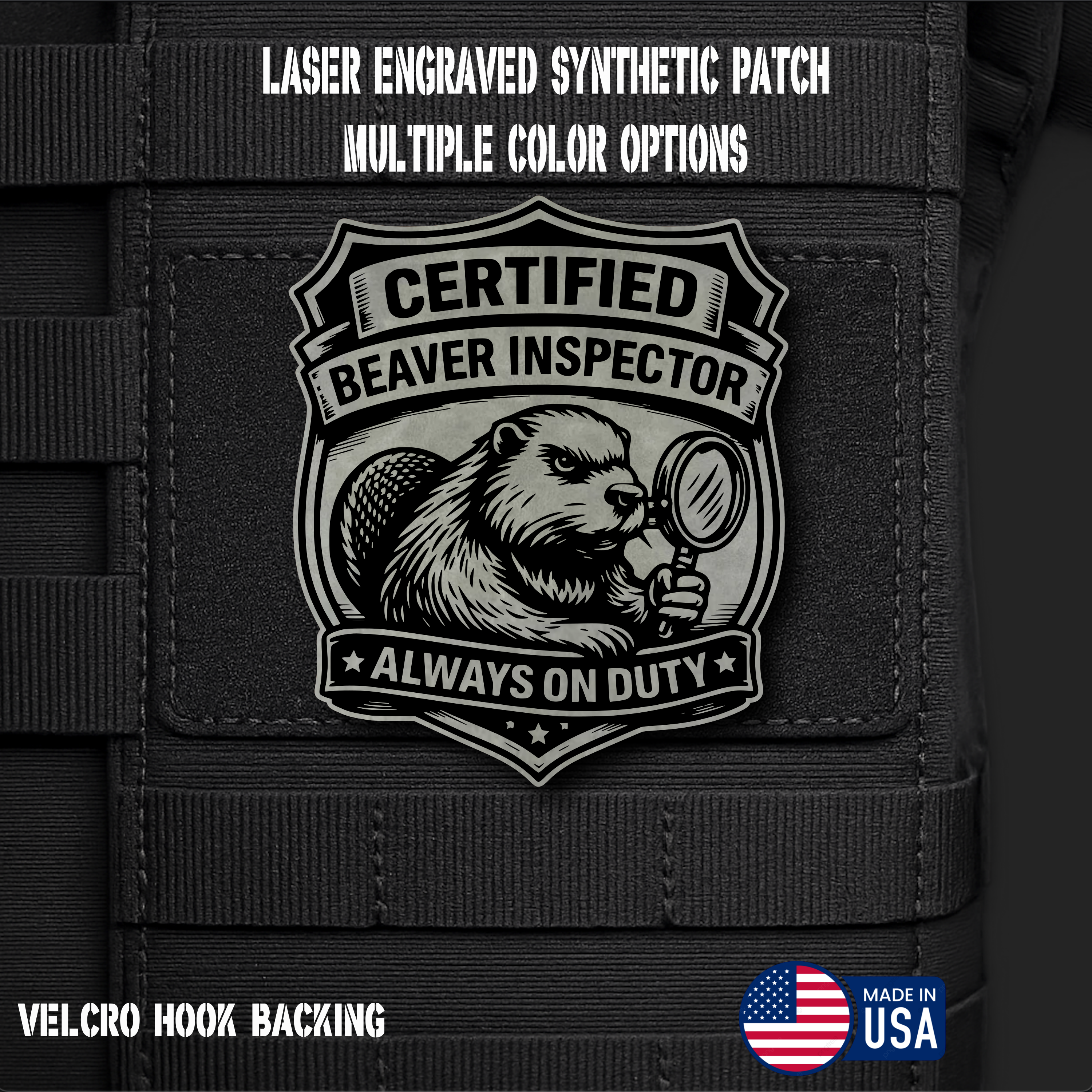 Certified Beaver Inspector Funny Morale Patch | Made in USA | VELCRO® Brand Hook Backing