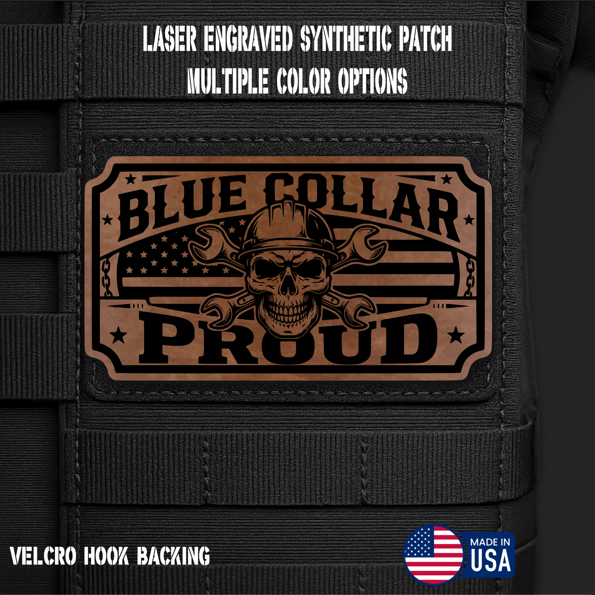 Blue Collar Proud Funny Morale Patch | Made in USA | VELCRO® Brand Hook Backing