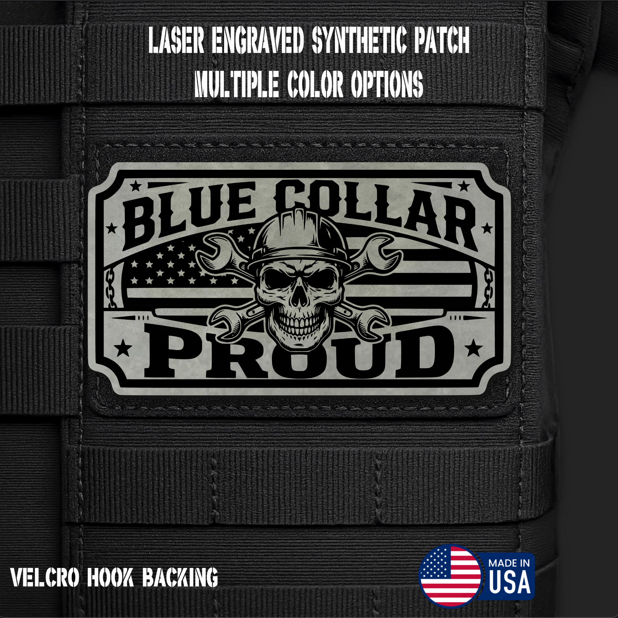 Blue Collar Proud Funny Morale Patch | Made in USA | VELCRO® Brand Hook Backing