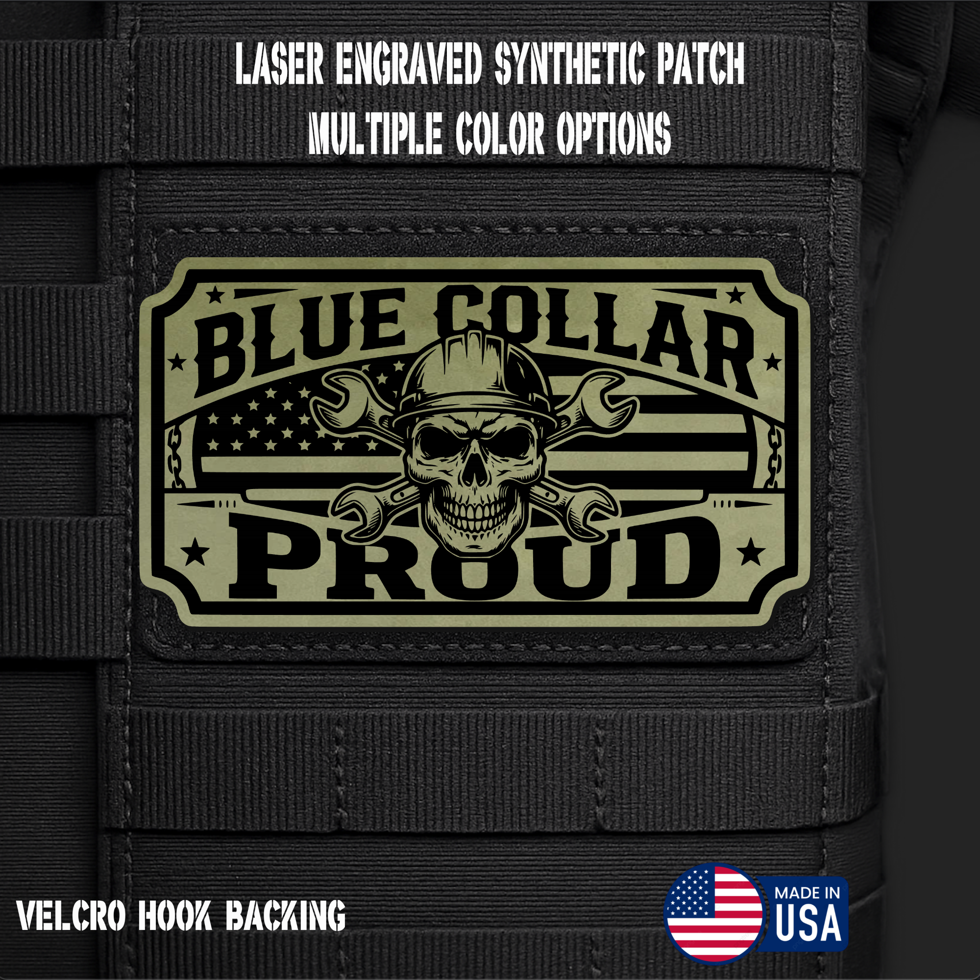 Blue Collar Proud Funny Morale Patch | Made in USA | VELCRO® Brand Hook Backing