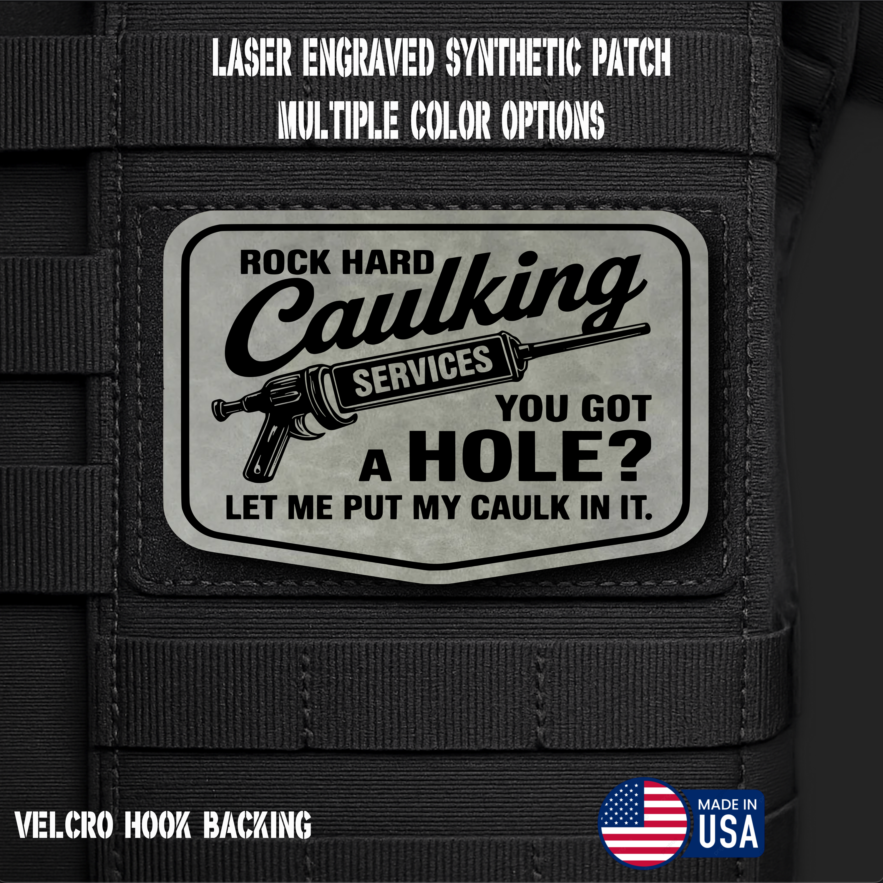 Rock Hard Caulking Services Funny Morale Patch | Made in USA | VELCRO® Brand Hook Backing