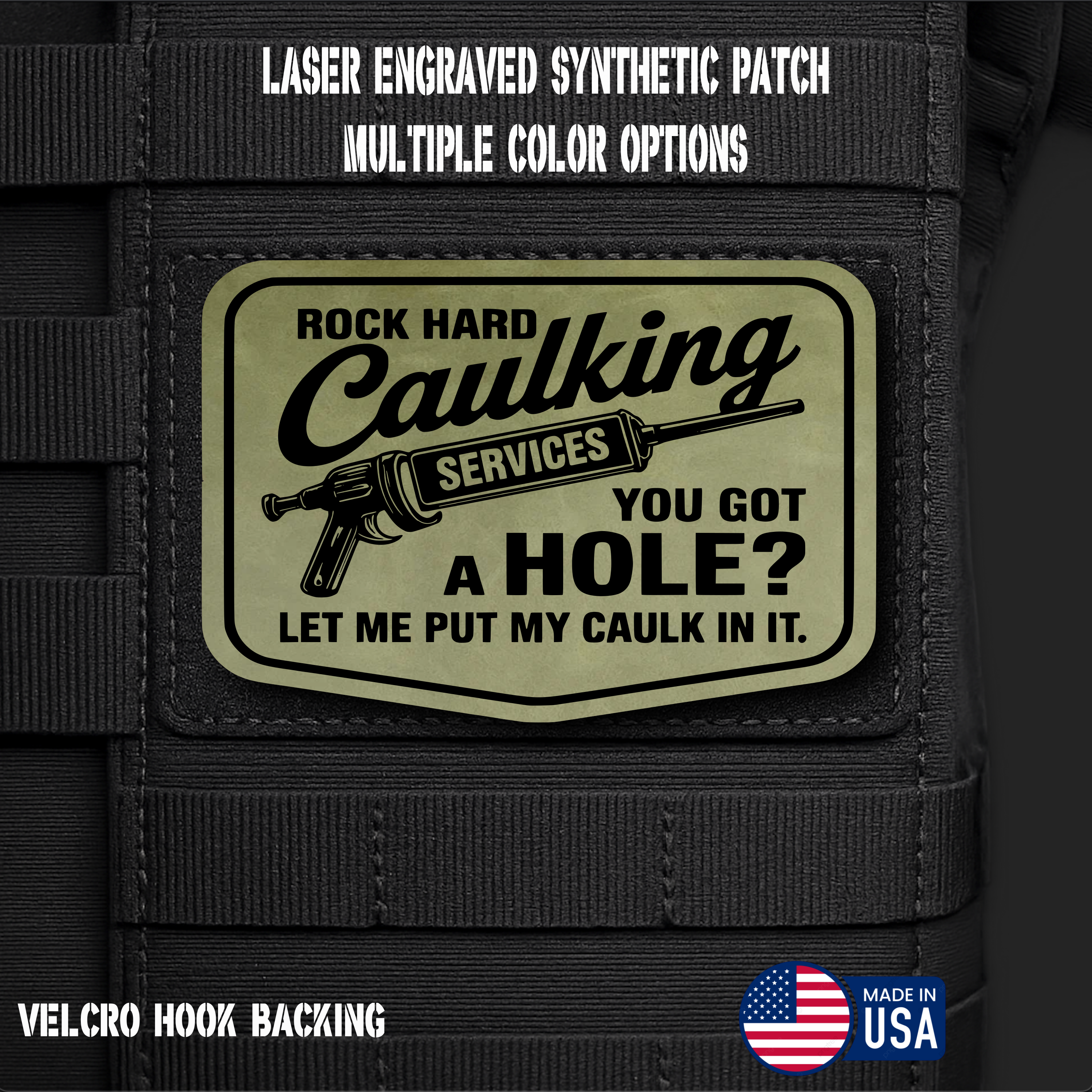 Rock Hard Caulking Services Funny Morale Patch | Made in USA | VELCRO® Brand Hook Backing