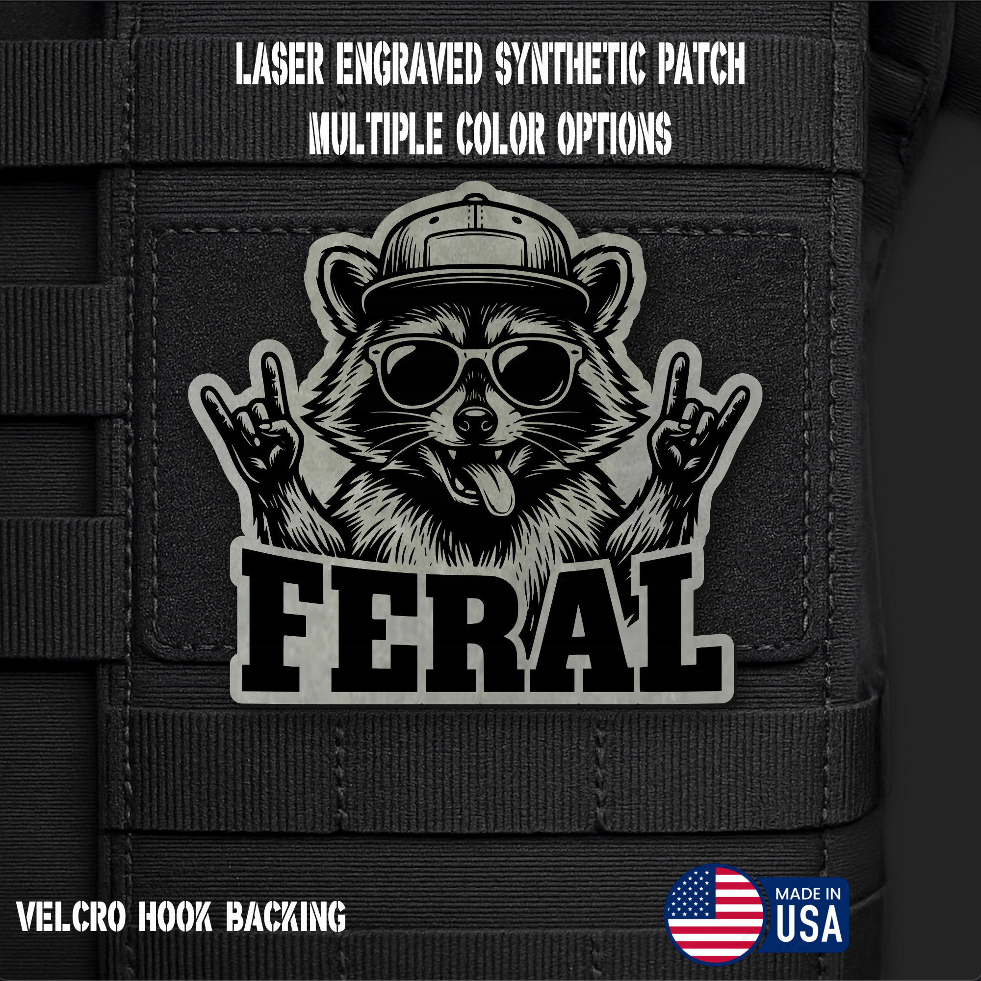 Feral Raccoon Funny Morale Patch | Made in USA | VELCRO® Brand Hook Backing