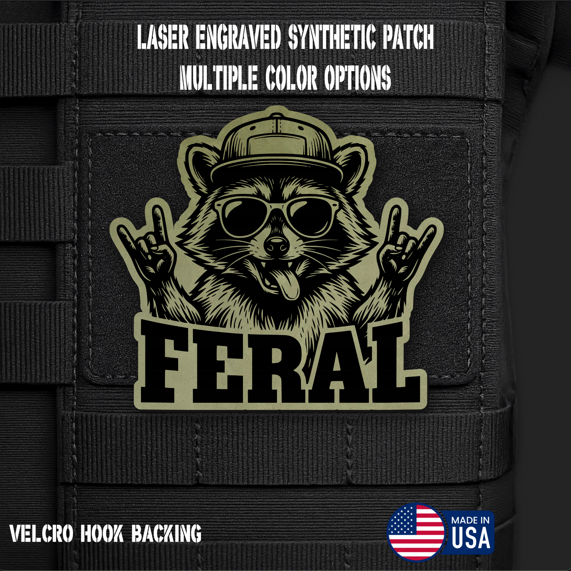 Feral Raccoon Funny Morale Patch | Made in USA | VELCRO® Brand Hook Backing