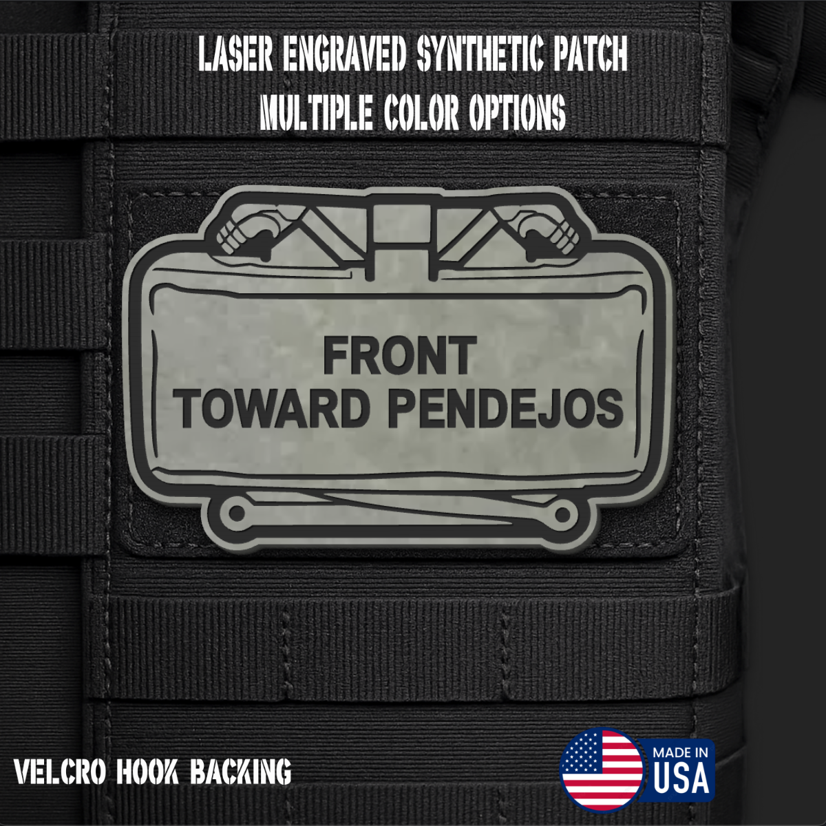 Front Toward Pendejos Funny Morale Patch | Made in USA | VELCRO® Brand Hook Backing