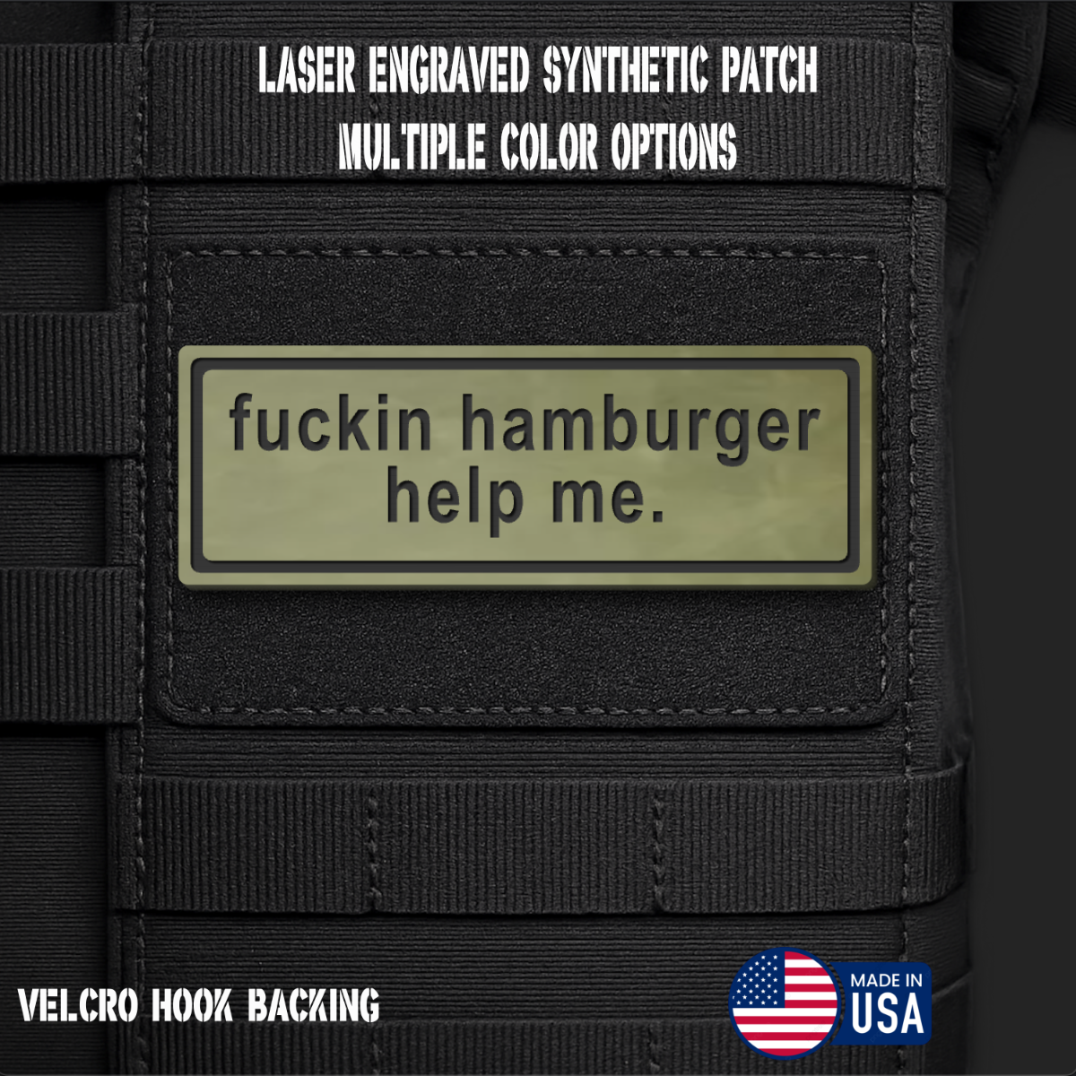 Hamburger Help Me Funny Morale Patch | Made in USA | VELCRO® Brand Hook Backing