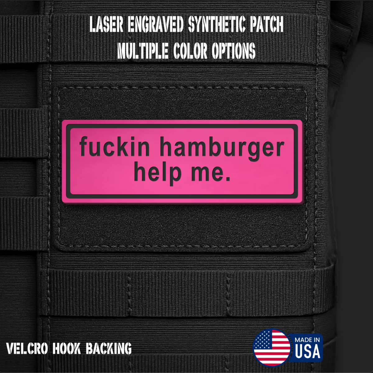 Hamburger Help Me Funny Morale Patch | Made in USA | VELCRO® Brand Hook Backing