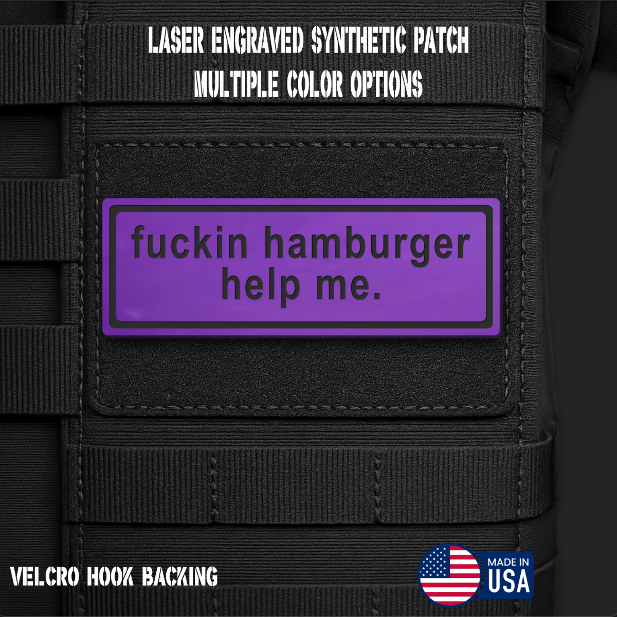 Hamburger Help Me Funny Morale Patch | Made in USA | VELCRO® Brand Hook Backing