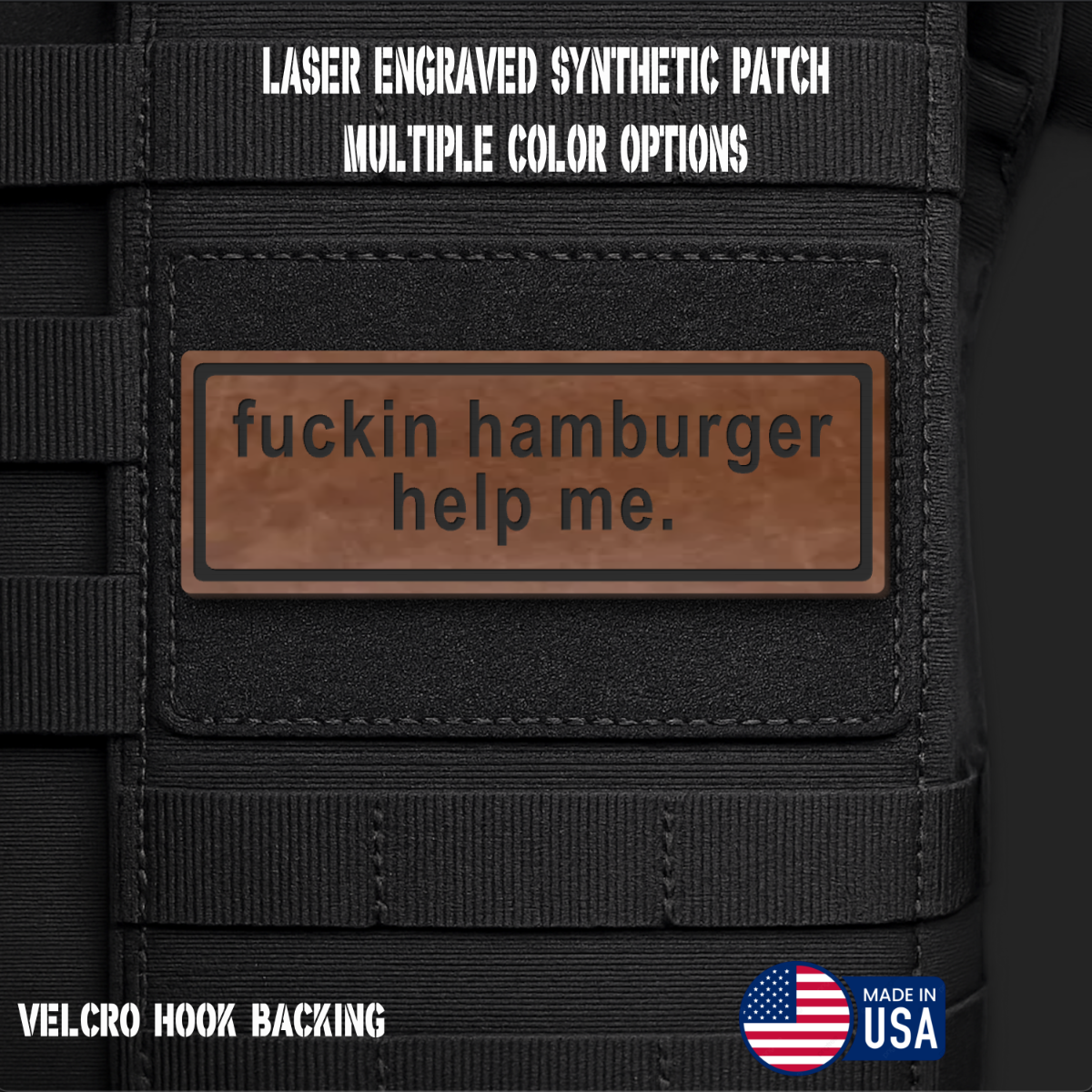 Hamburger Help Me Funny Morale Patch | Made in USA | VELCRO® Brand Hook Backing