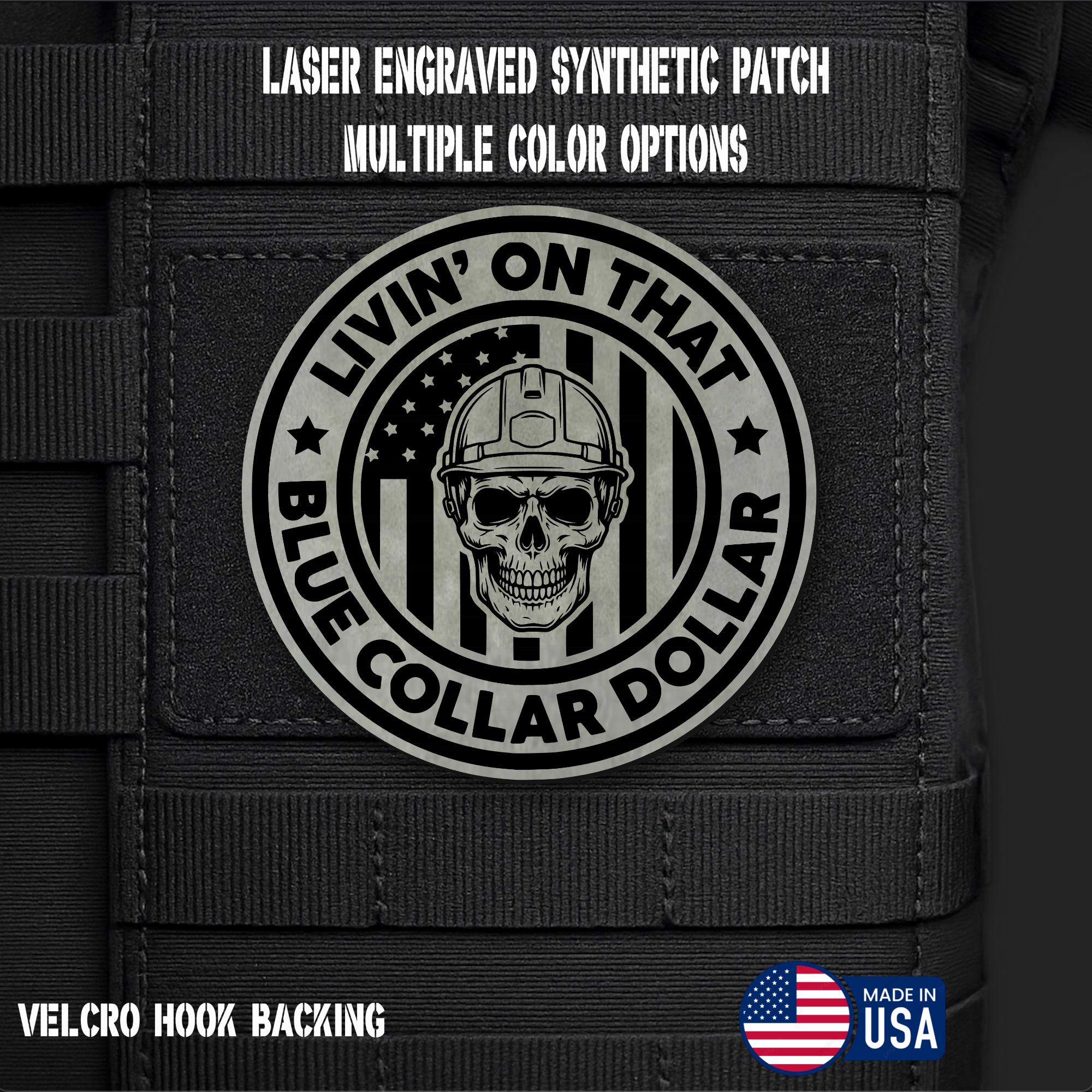 Livin on That Blue Collar Dollar Funny Morale Patch | Made in USA | VELCRO® Brand Hook Backing