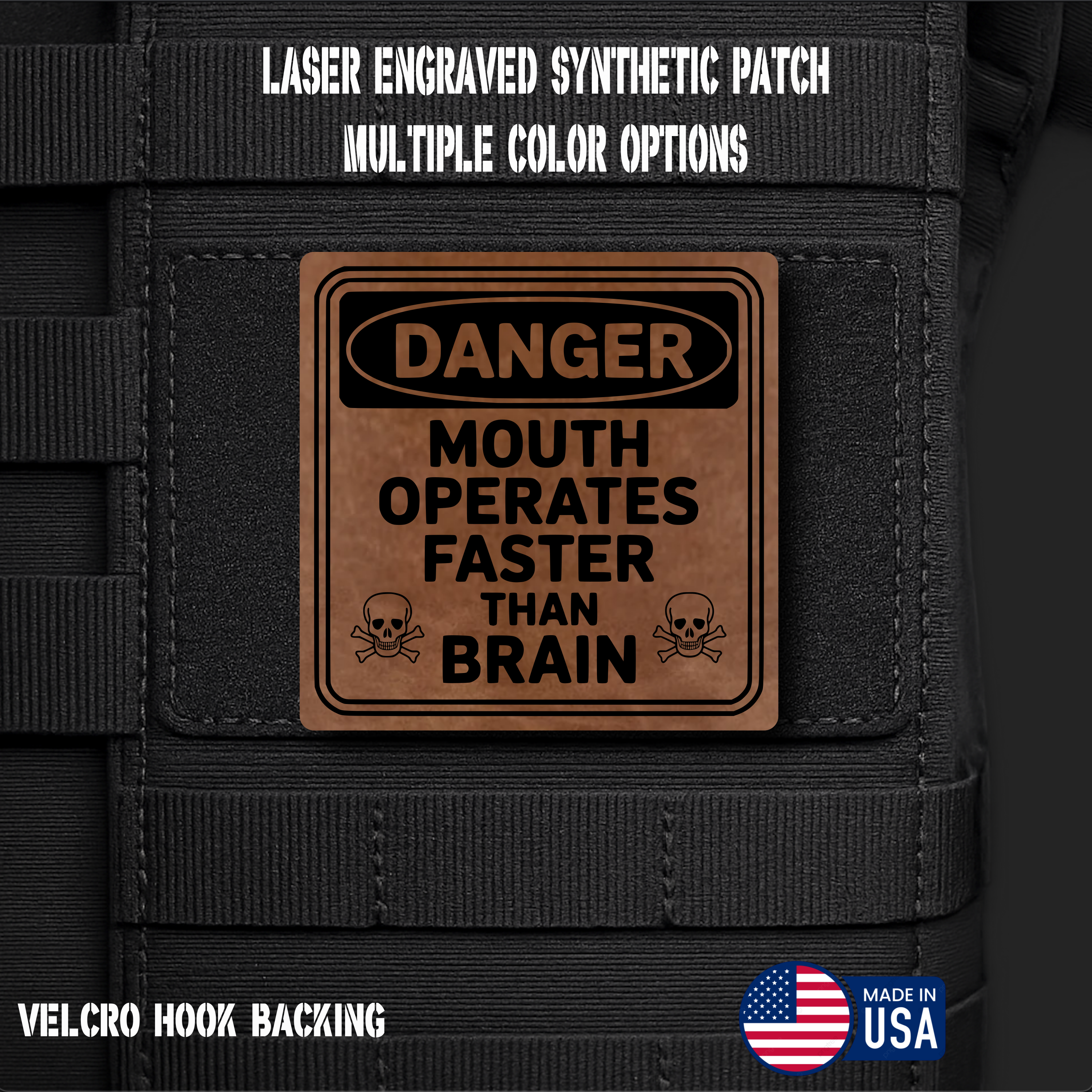 Danger Mouth Operates Faster than Brain Funny Morale Patch | Made in USA | VELCRO® Brand Hook Backing