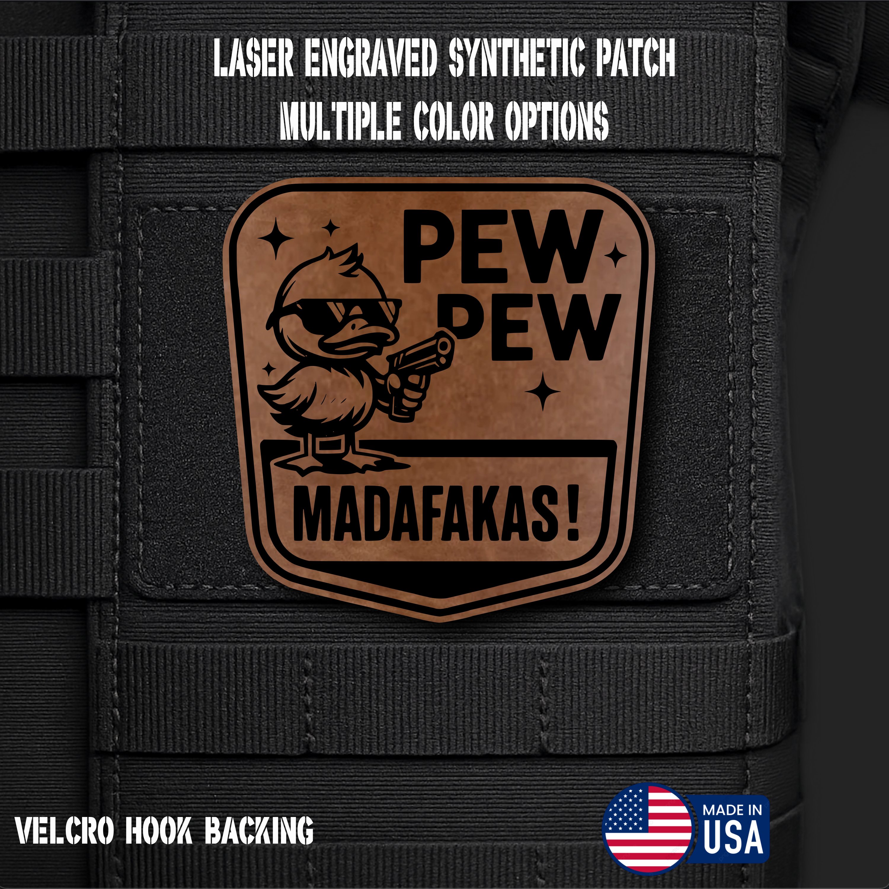 Pew Pew Madafakas Funny Morale Patch | Made in USA | VELCRO® Brand Hook Backing