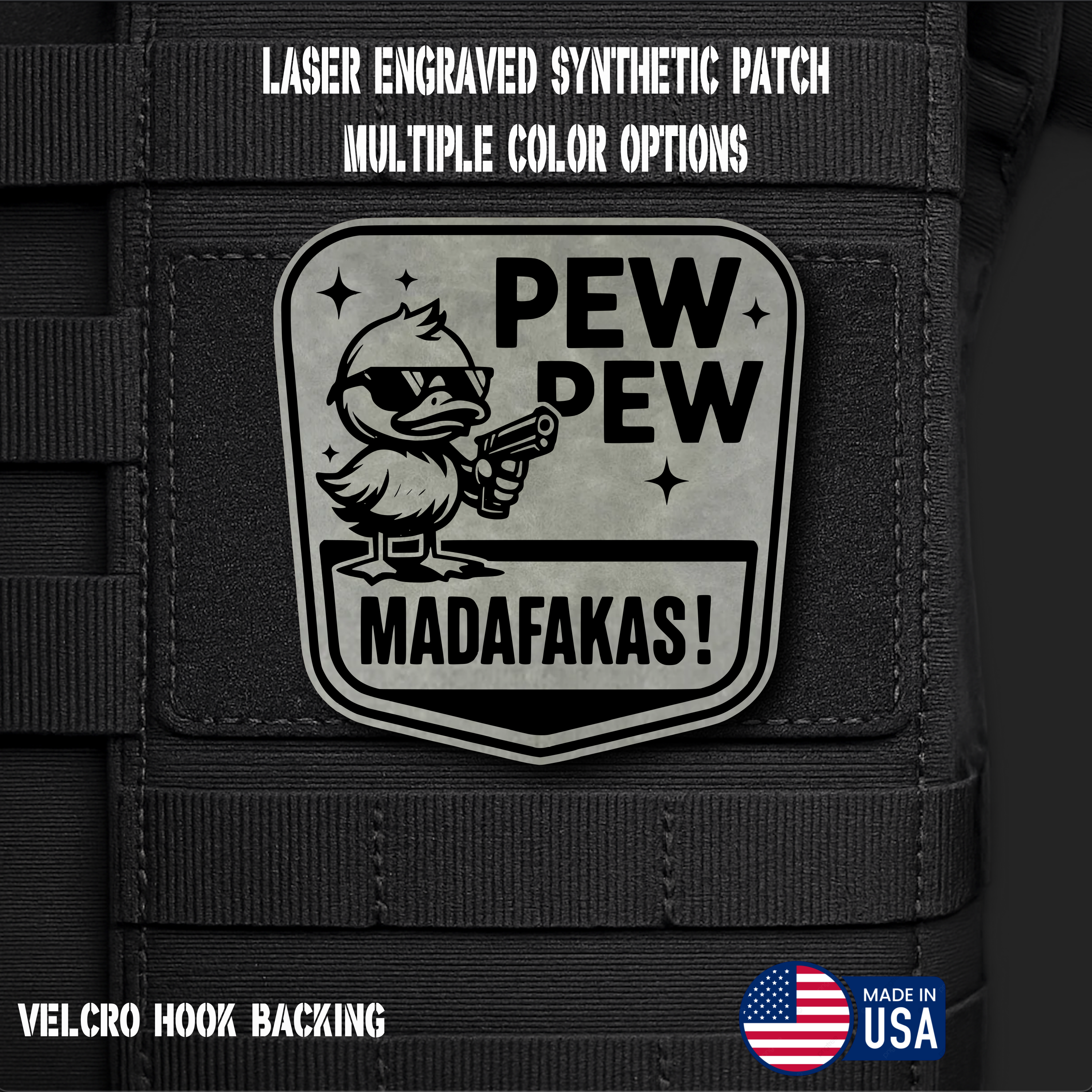 Pew Pew Madafakas Funny Morale Patch | Made in USA | VELCRO® Brand Hook Backing