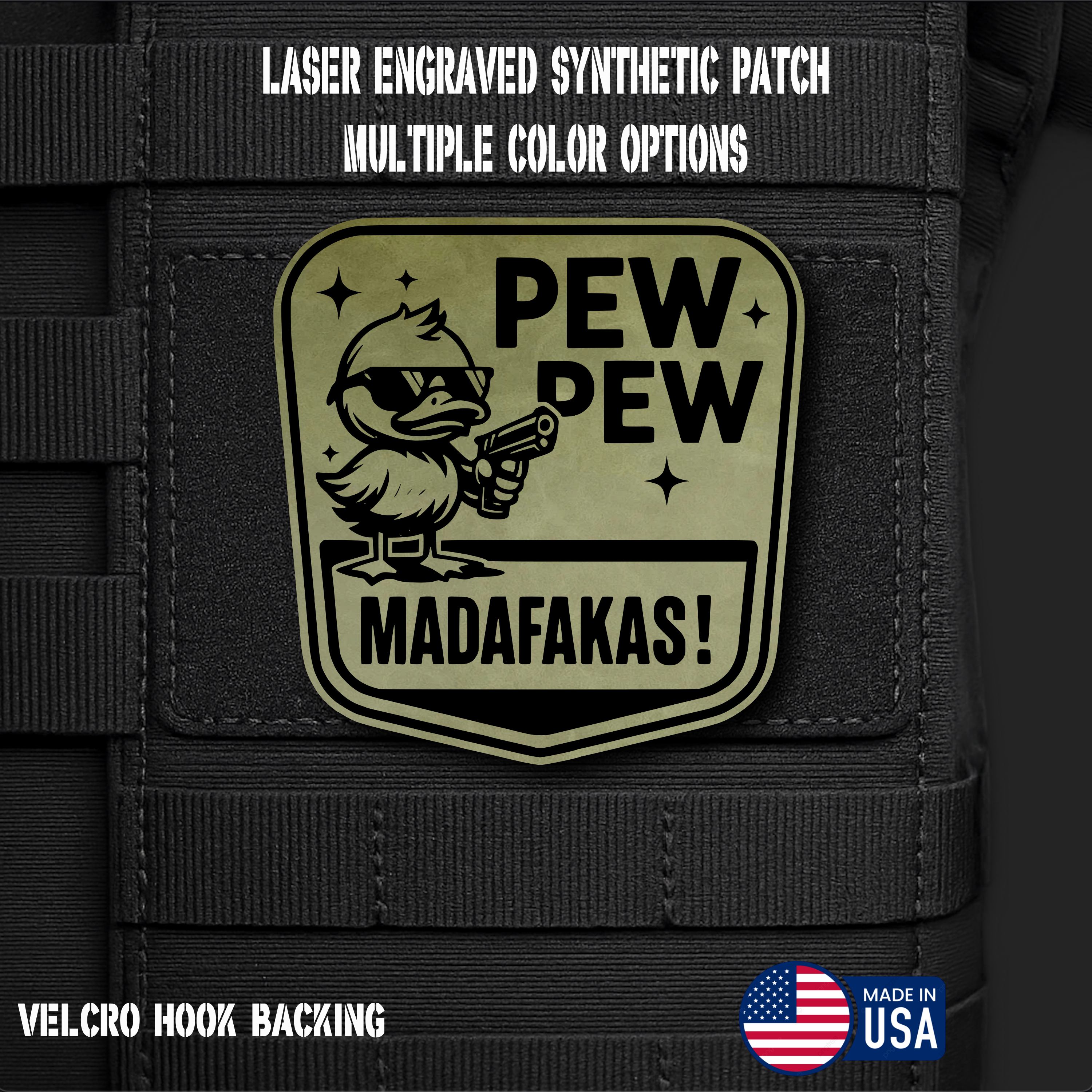 Pew Pew Madafakas Funny Morale Patch | Made in USA | VELCRO® Brand Hook Backing