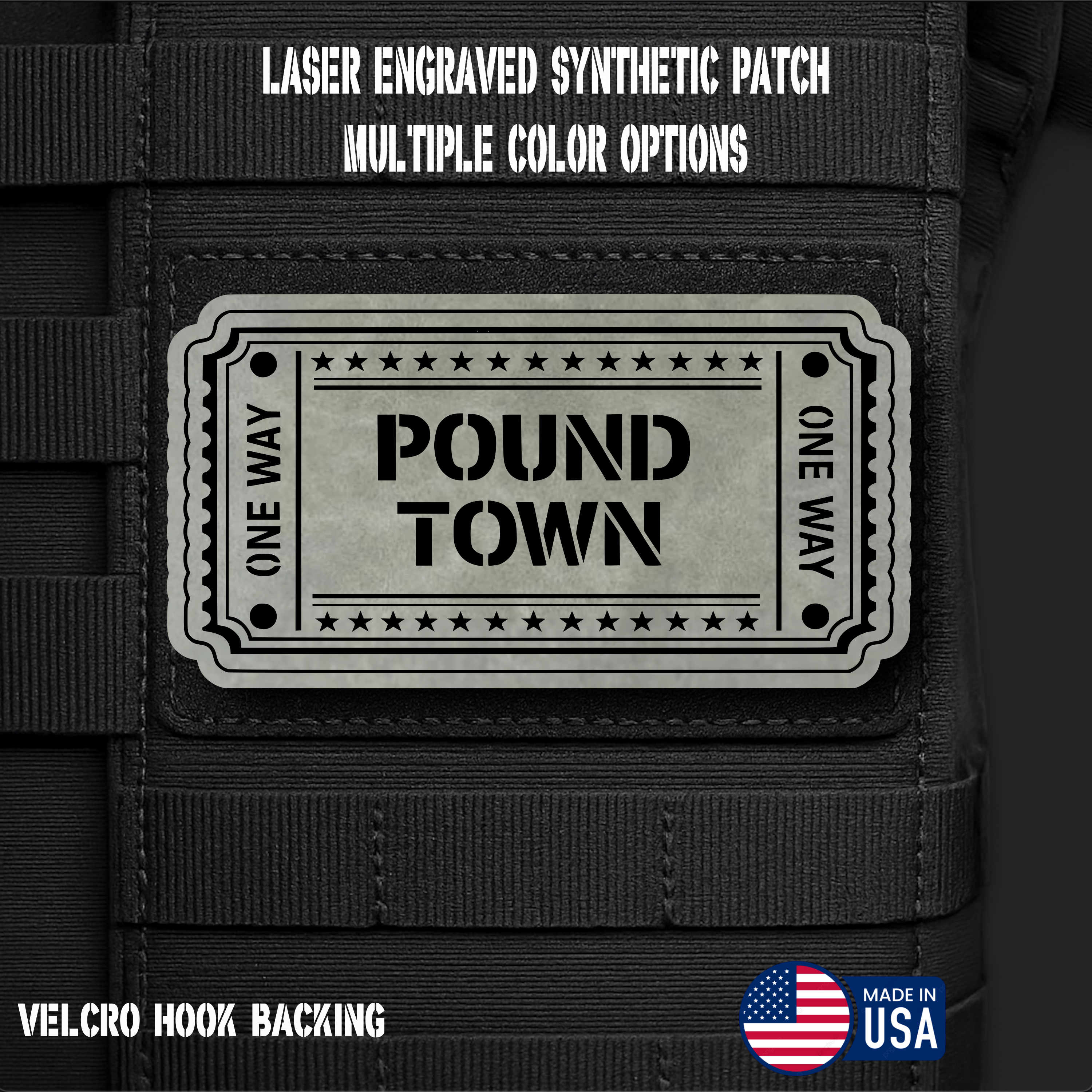 Ticket to Pound Town Funny Morale Patch | Made in USA | VELCRO® Brand Hook Backing