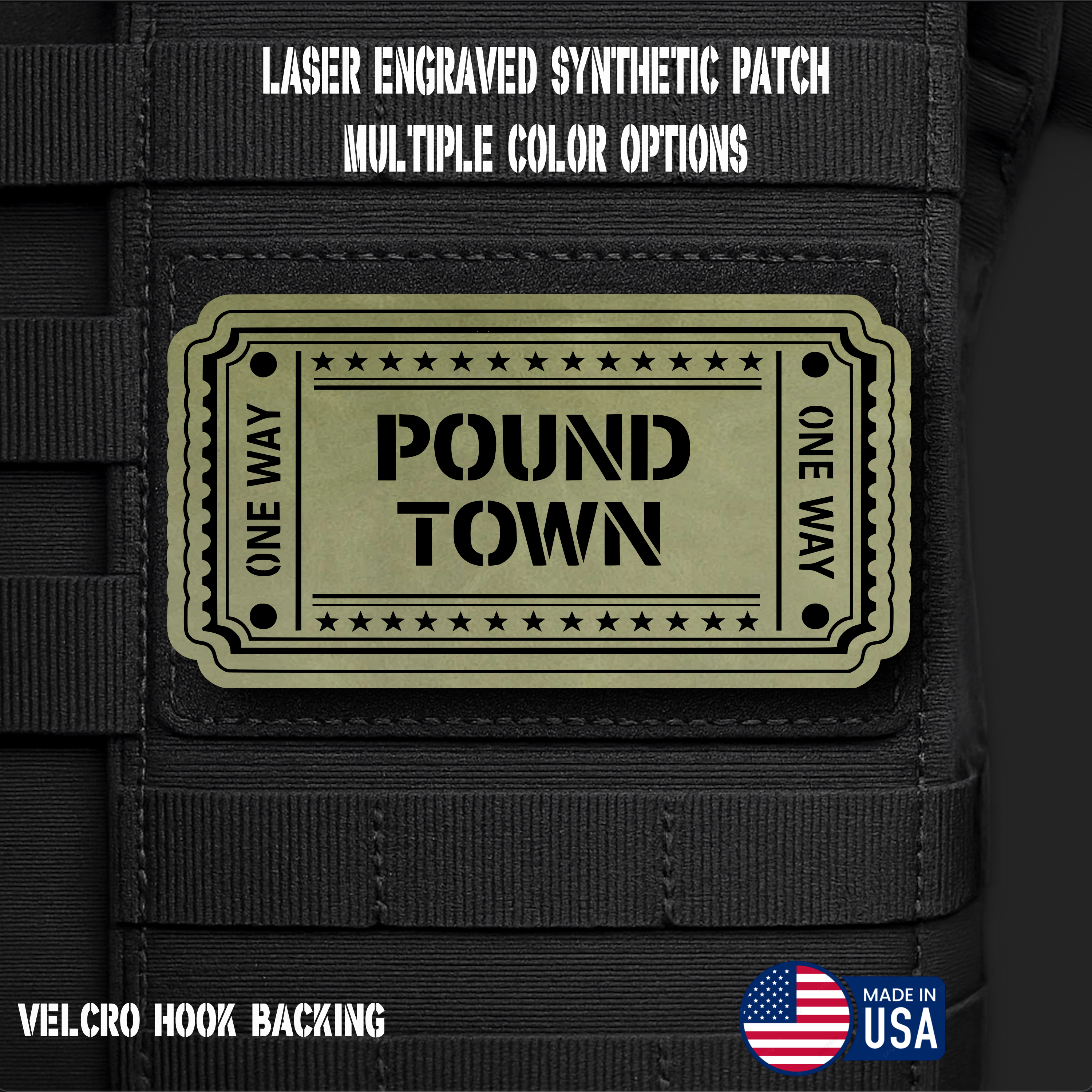 Ticket to Pound Town Funny Morale Patch | Made in USA | VELCRO® Brand Hook Backing