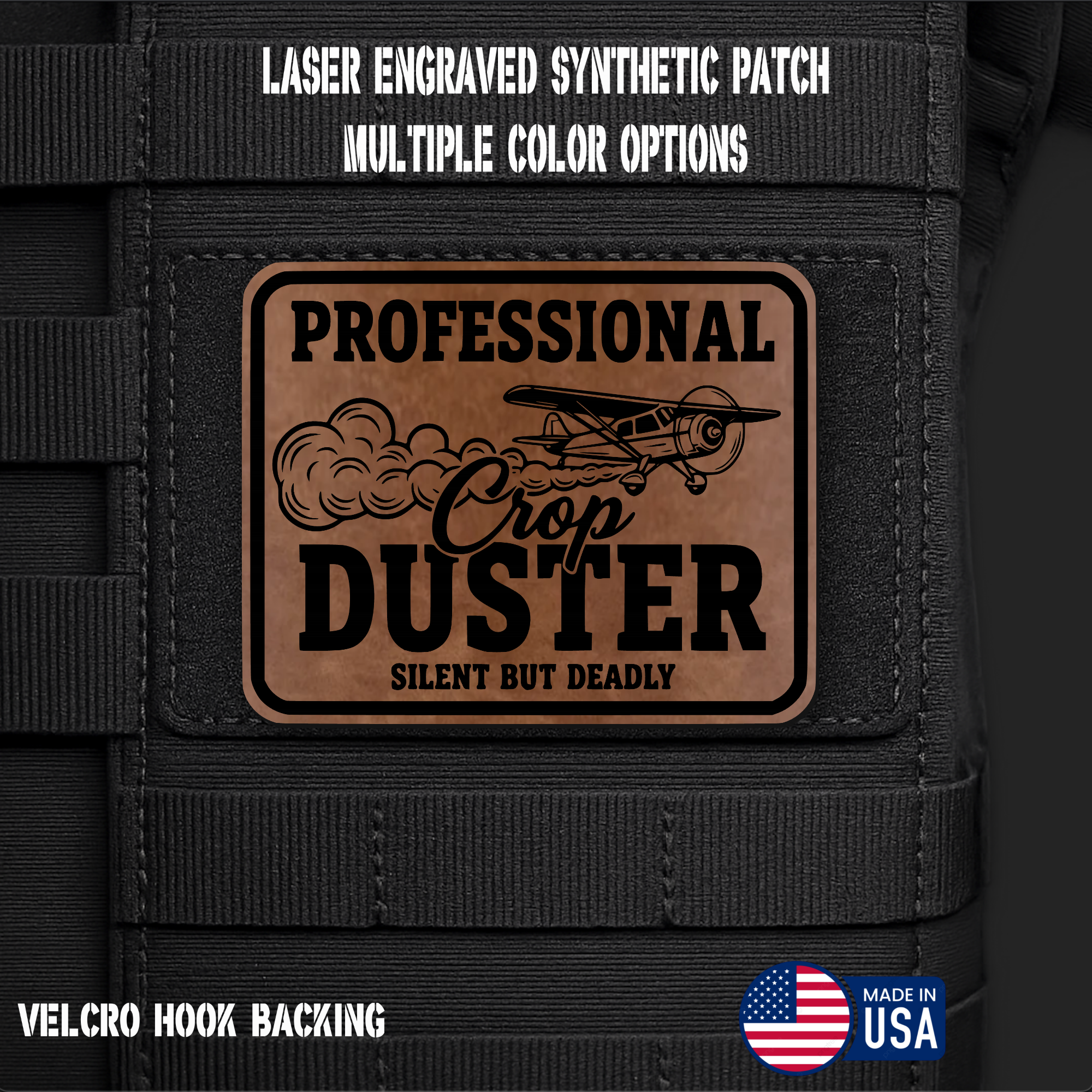 Professional Crop Duster (Option 2) Funny Morale Patch | Made in USA | VELCRO® Brand Hook Backing