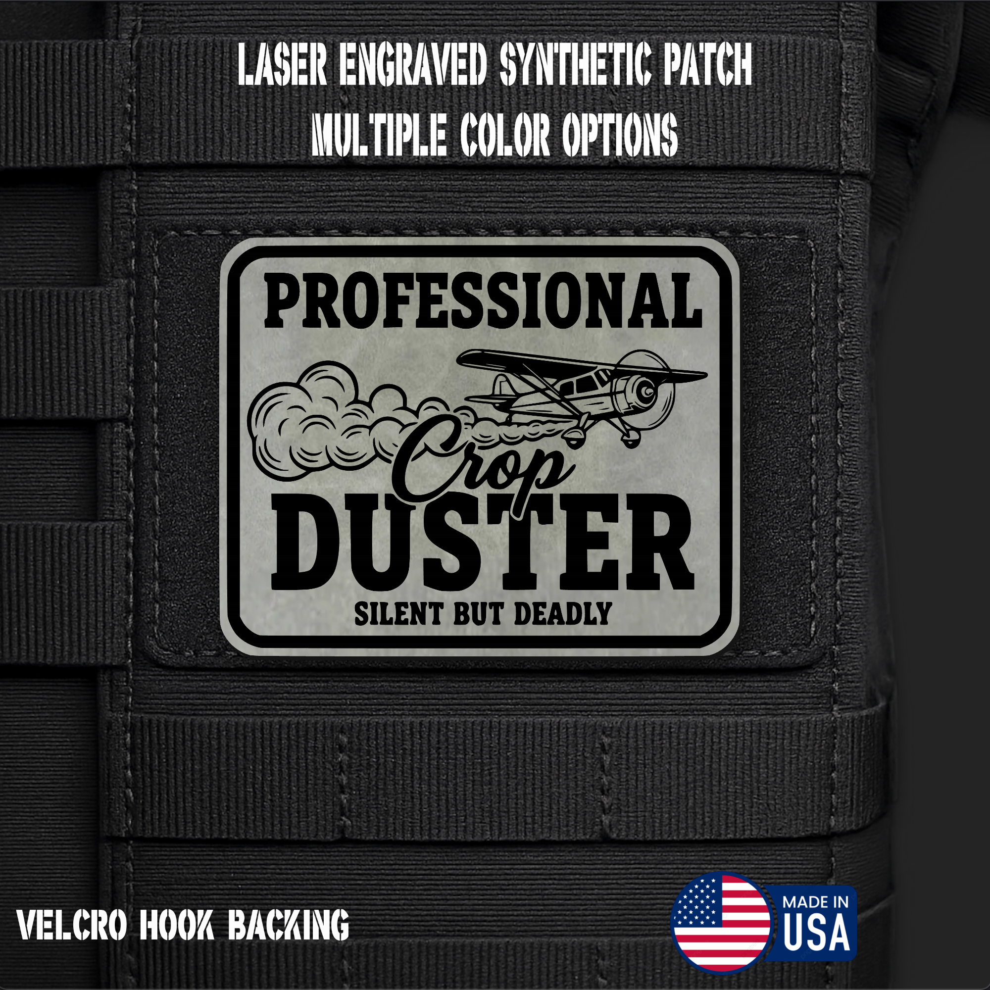 Professional Crop Duster (Option 2) Funny Morale Patch | Made in USA | VELCRO® Brand Hook Backing