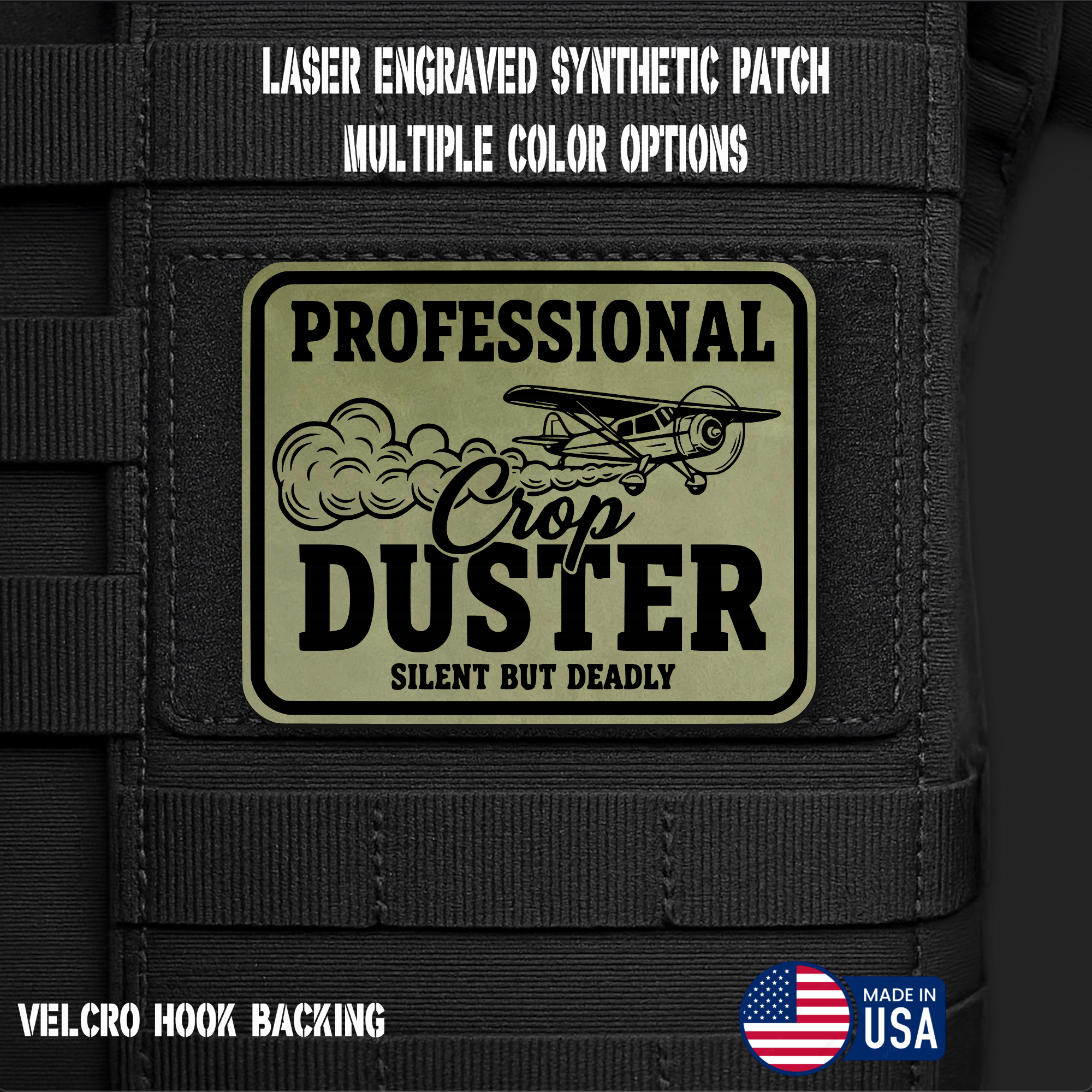 Professional Crop Duster (Option 2) Funny Morale Patch | Made in USA | VELCRO® Brand Hook Backing