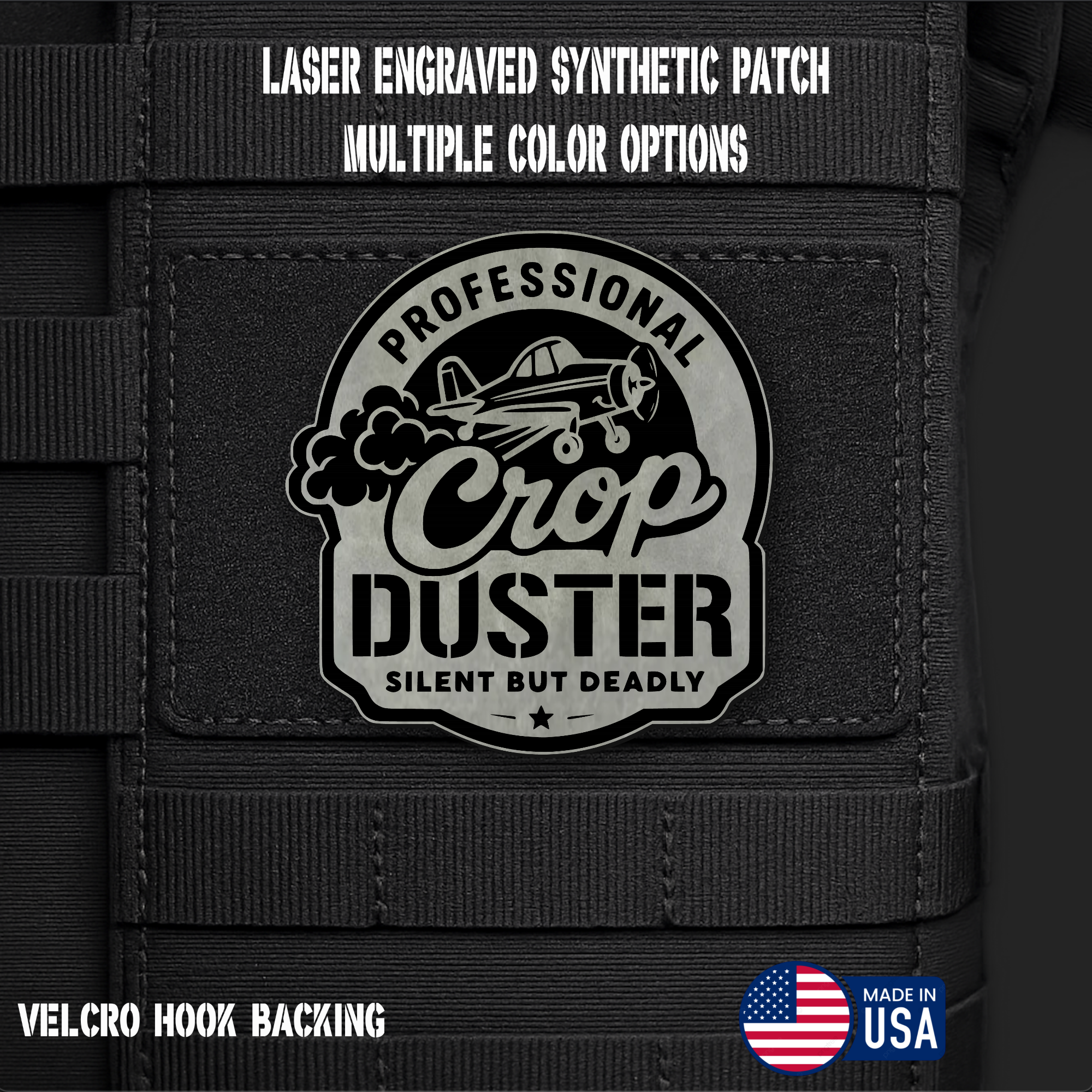 Professional Crop Duster (Option 1) Funny Morale Patch | Made in USA | VELCRO® Brand Hook Backing