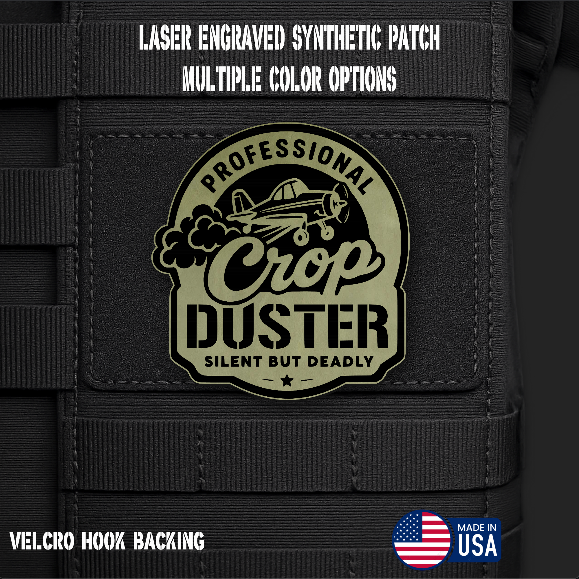 Professional Crop Duster (Option 1) Funny Morale Patch | Made in USA | VELCRO® Brand Hook Backing