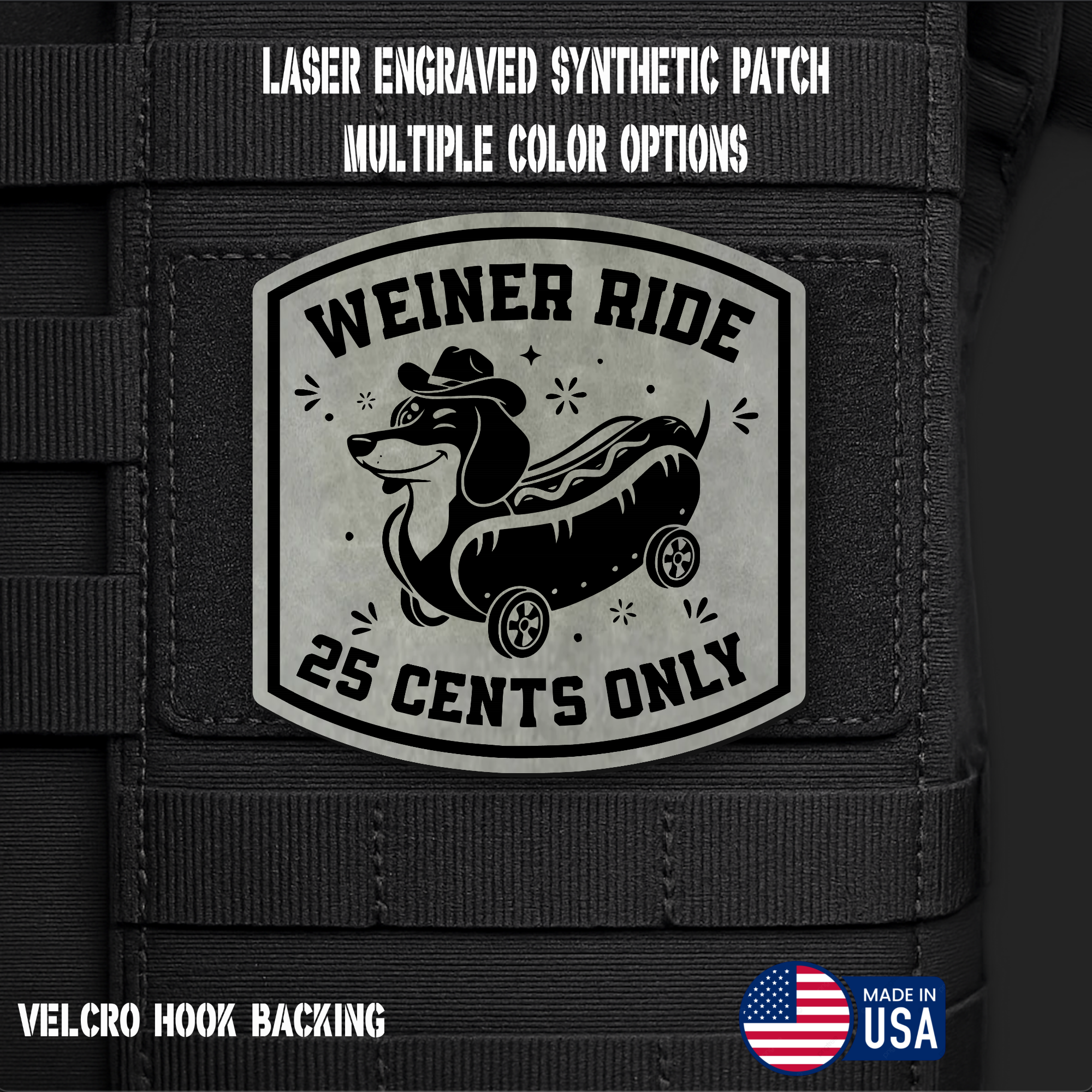 Weiner Ride (Option 1) Funny Morale Patch | Made in USA | VELCRO® Brand Hook Backing